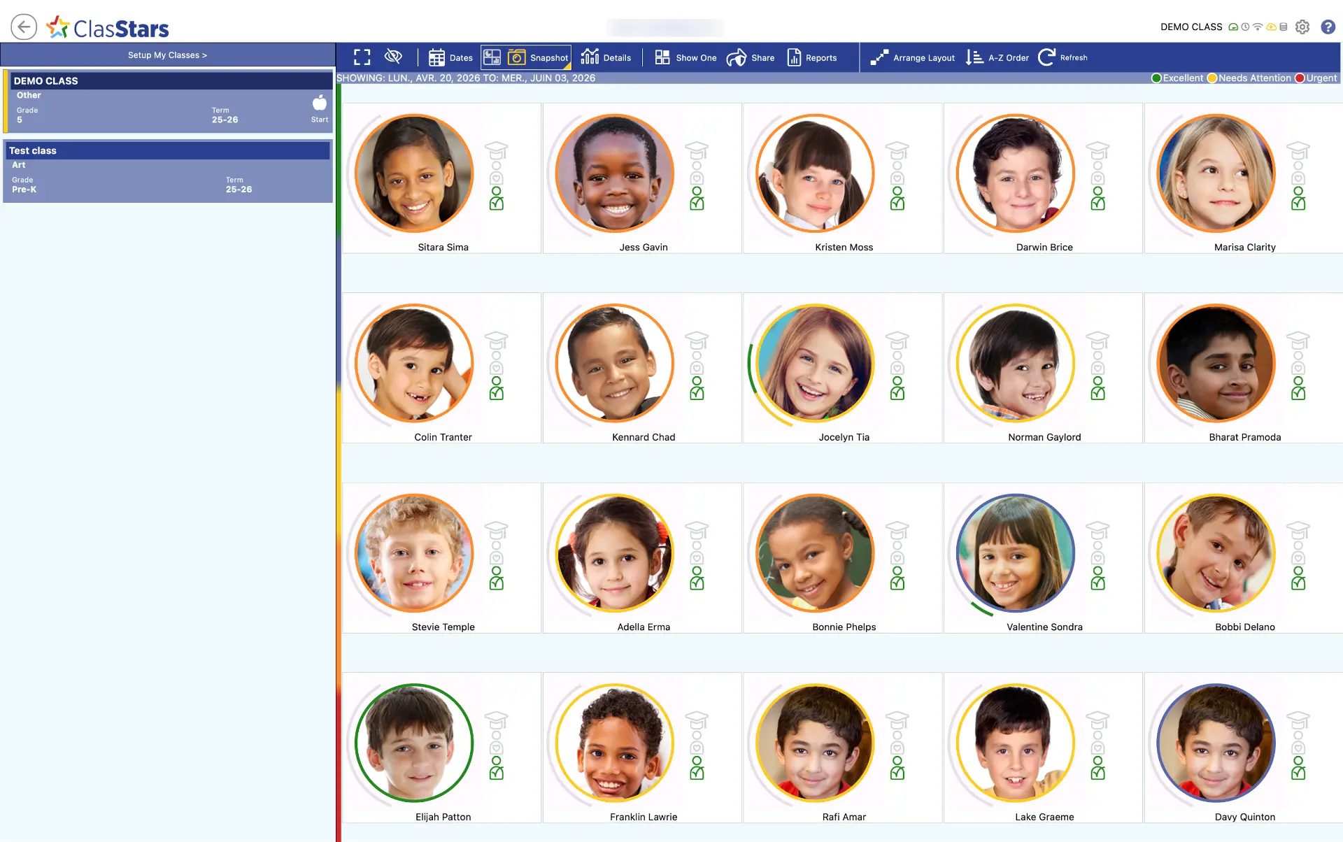 ClasStars original snapshot screen