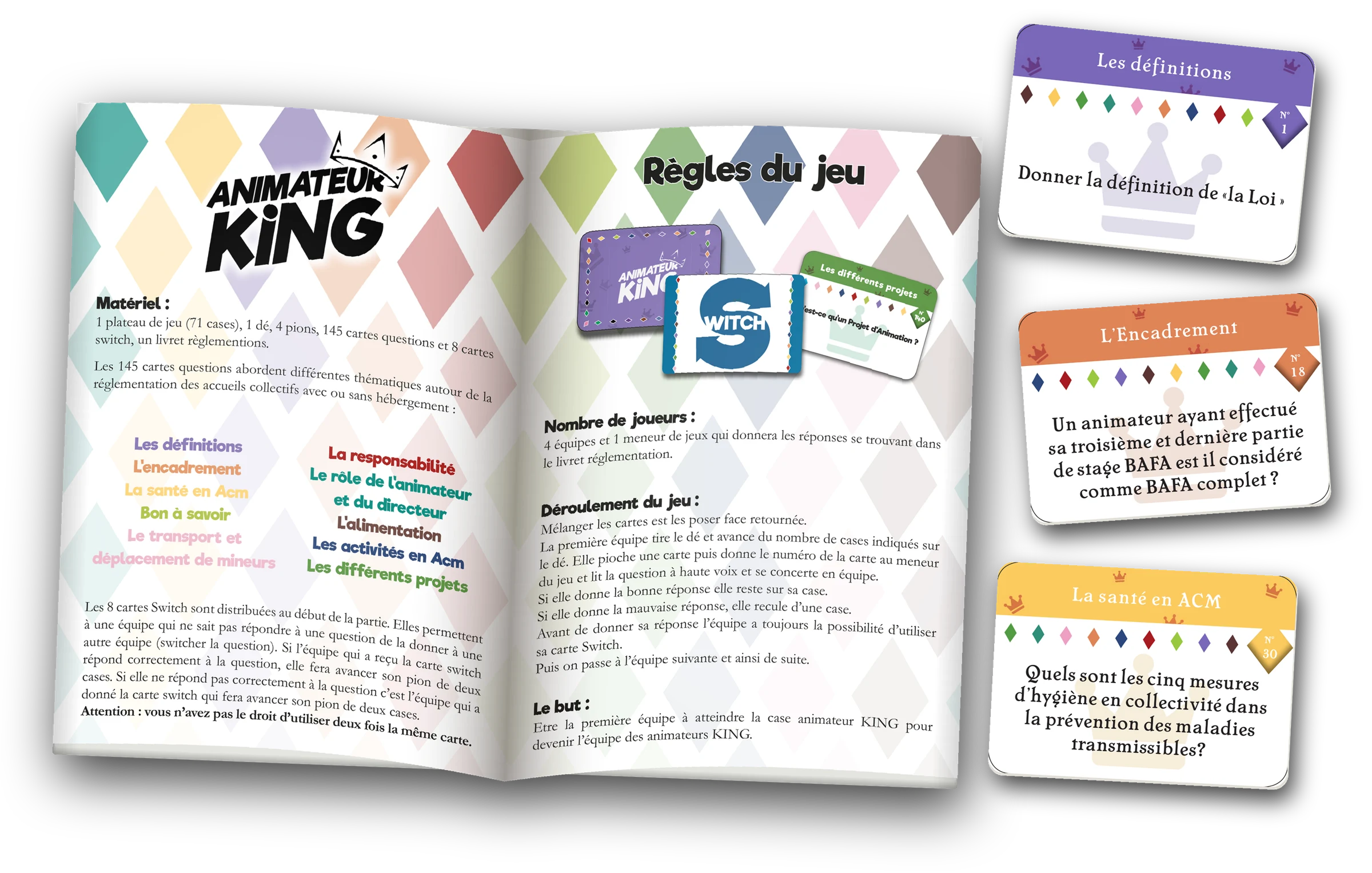 Animateur King - open rulebook and question cards